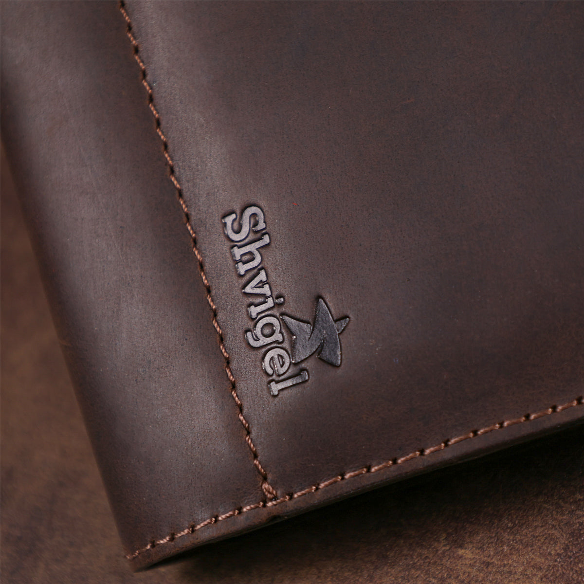 Men's Matte Leather Clutch SHVIGEL 16189 Brown Authentic Ukrainian Design Natural Leather