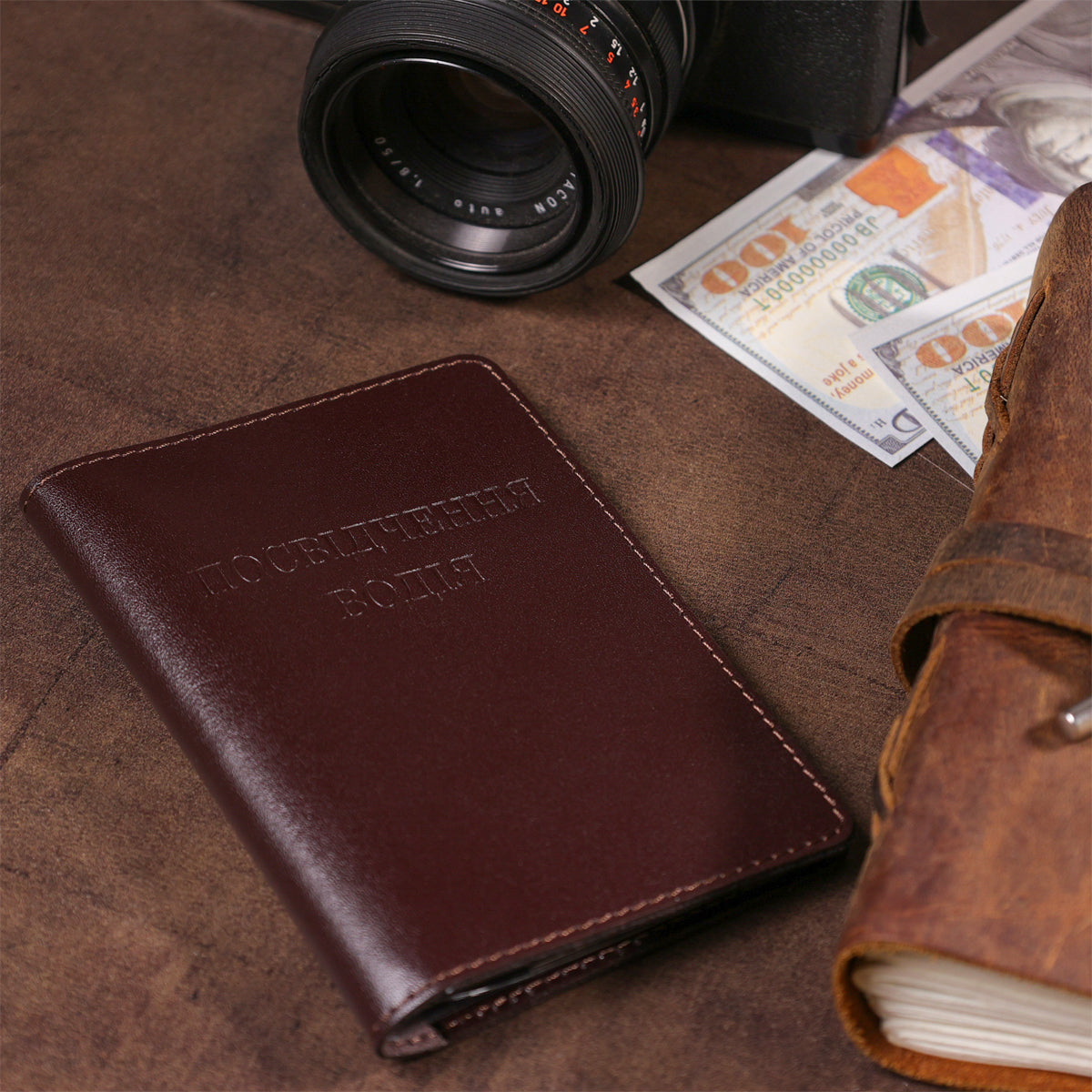 Large Driver Document Cover SHVIGEL 13986 Brown Natural Leather Wallet