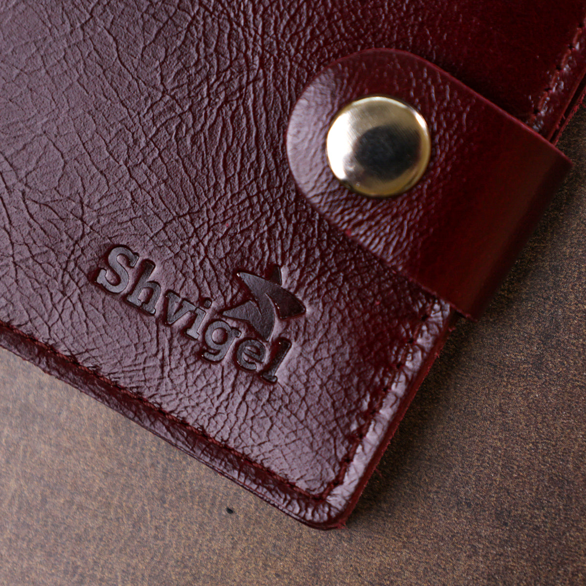 Glossy Leather Wallet for Women by SHVIGEL, Article 16463, Cherry Red, Genuine Leather