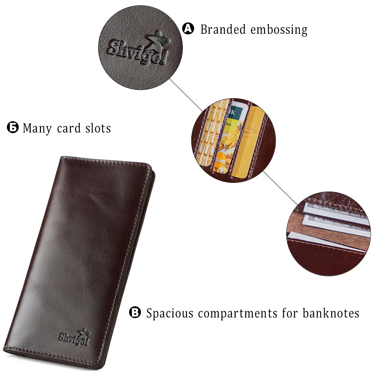 High-Quality SHVIGEL Leather Wallet 16153, Made from Natural Leather, Brown Color