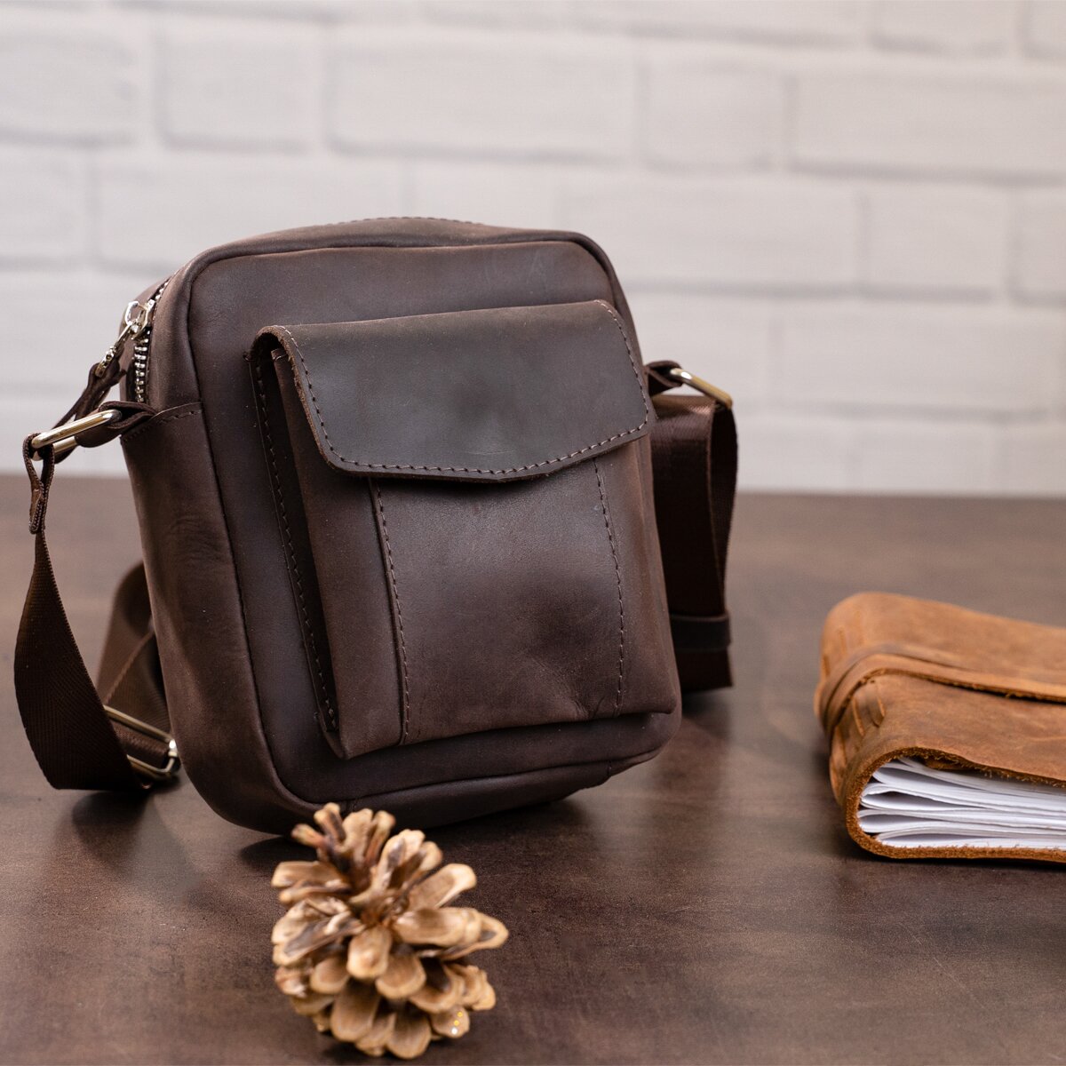 Vintage Leather Bag SHVIGEL 11077 Brown Natural Leather Handmade in Ukraine