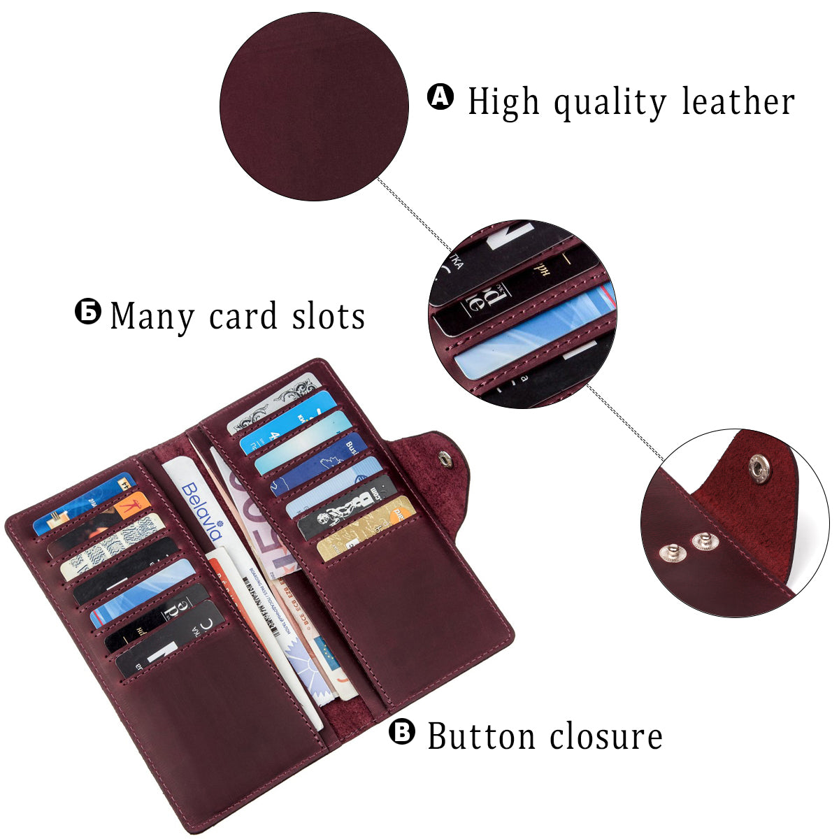 Women's Vintage Leather Wallet SHVIGEL 16166 Burgundy Natural Leather Design