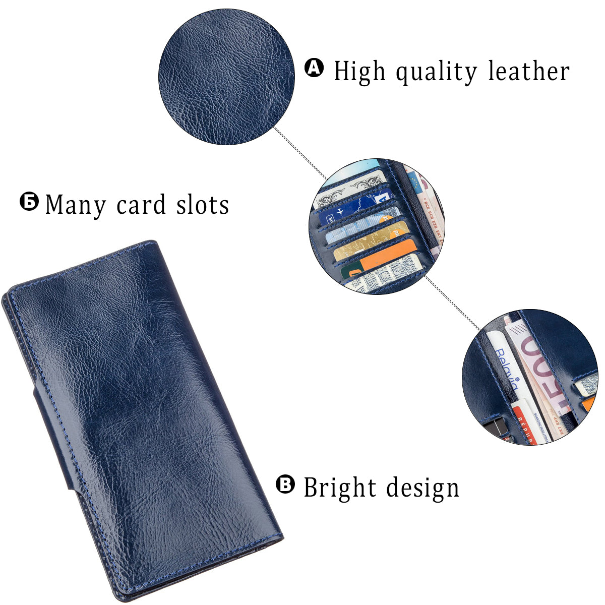 Unisex Leather Wallet SHVIGEL 16170 Blue Alcor with Buttons - Genuine Leather from Ukraine