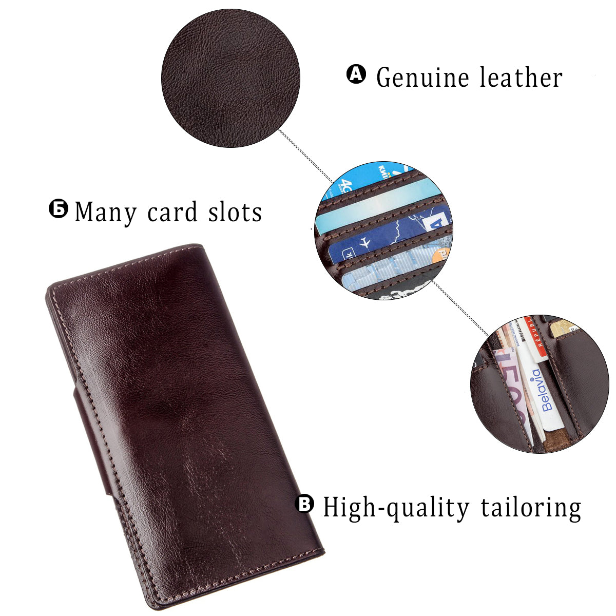 Vertical Wallet SHVIGEL 16171 Brown Alcor Leather with Snap Closure, Ukraine Made