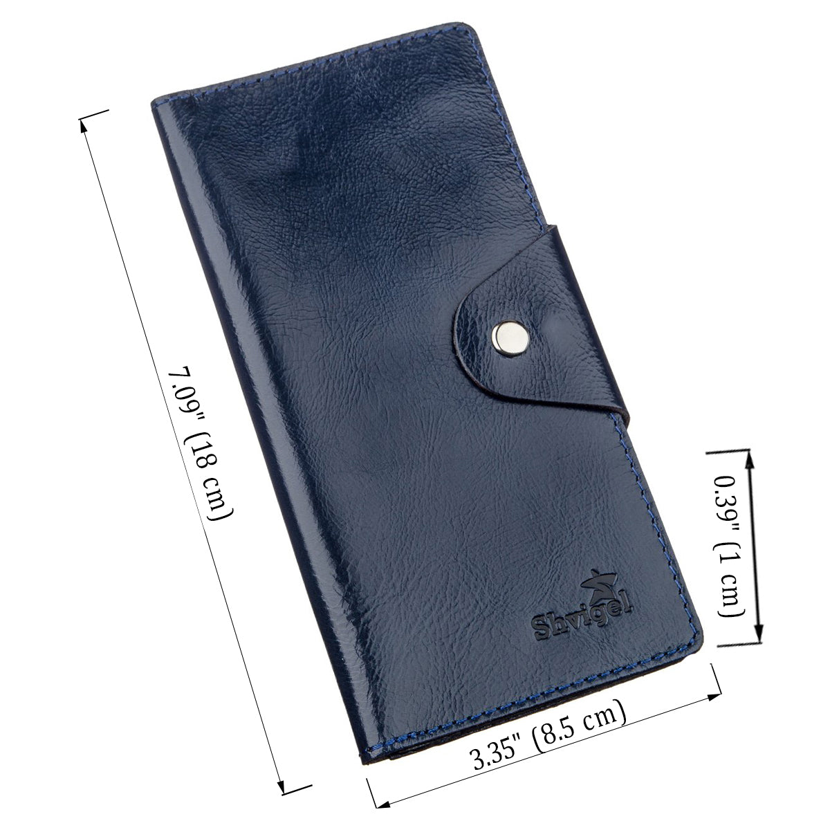 Unisex Vertical Wallet SHVIGEL 16174 Blue Alcor Leather with Snap Closure