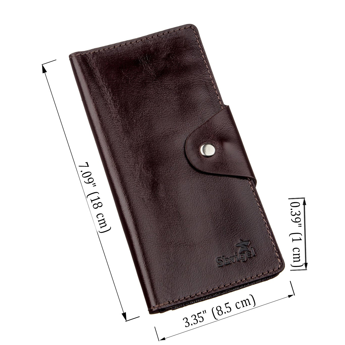Vertical Men's Wallet SHVIGEL 16175 Brown Natural Leather with Snap Closure
