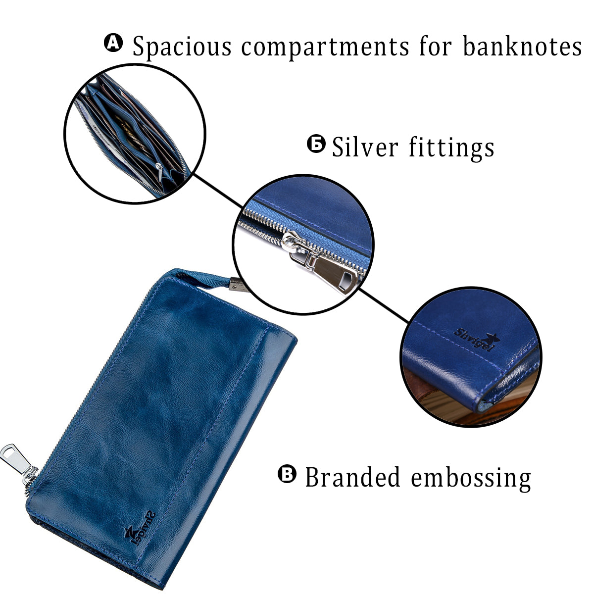 Unisex Leather Clutch SHVIGEL 16183 Blue Natural Leather Premium Quality