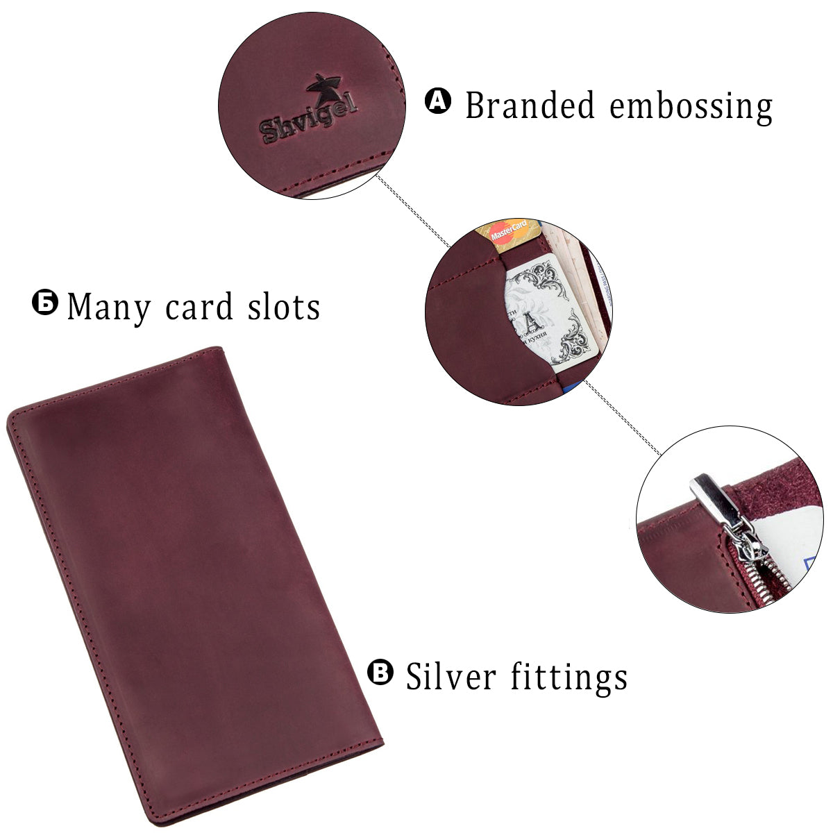 Women's Leather Wallet with Snap Closure SHVIGEL 16196 Mat Finish Burgundy, Made in Ukraine