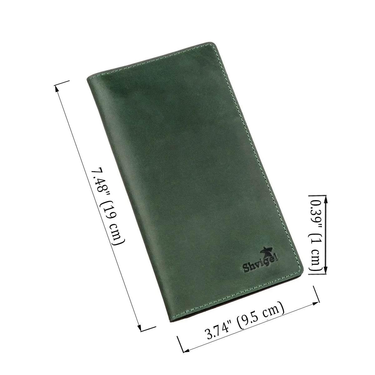 Unisex Vertical Wallet SHVIGEL 16197 Green Crazy Horse Leather Made in Ukraine