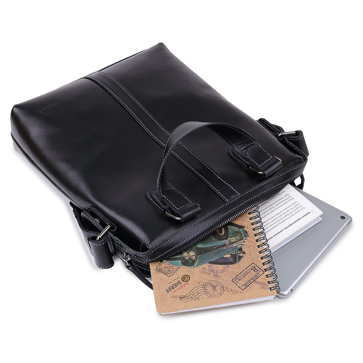 Genuine Leather Men's Bag SHVIGEL 11287 Black, Handcrafted in Ukraine, Durable Design