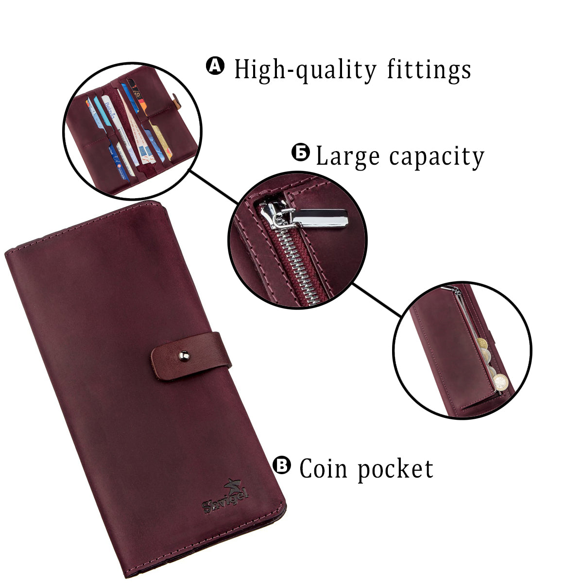 Vintage Leather Women's Wallet SHVIGEL 16205 Burgundy Made in Ukraine, Premium Quality