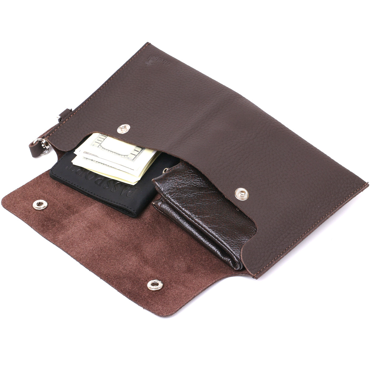 Leather Matte Travel Cosmetic Bag SHVIGEL 16418 Brown Natural Leather Design