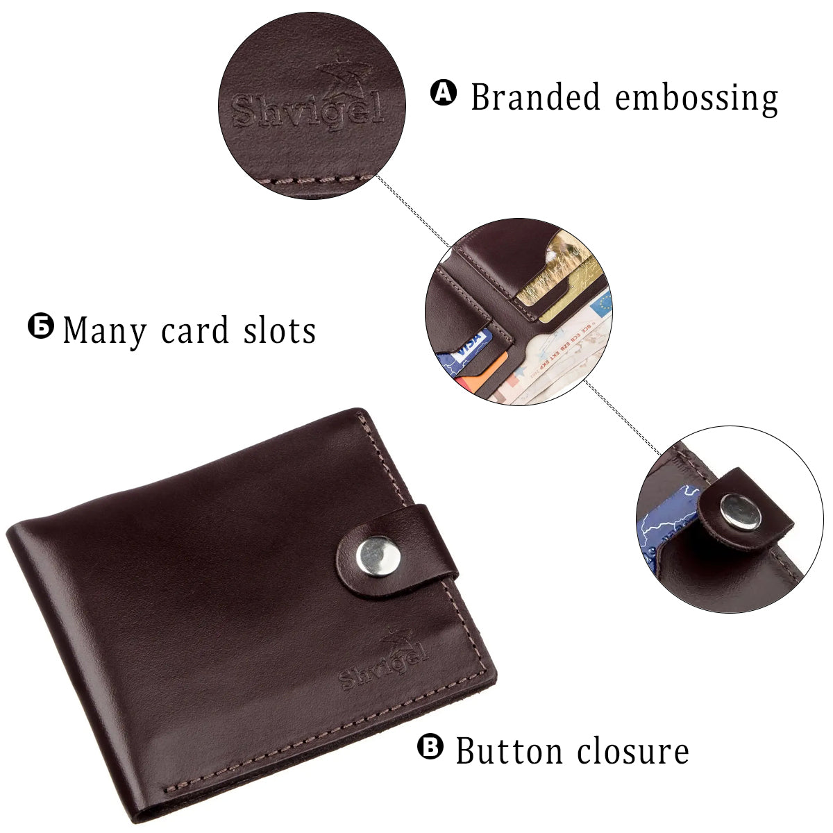 Horizontal Men's Wallet SHVIGEL 16214 Brown Genuine Leather Handmade from Ukraine