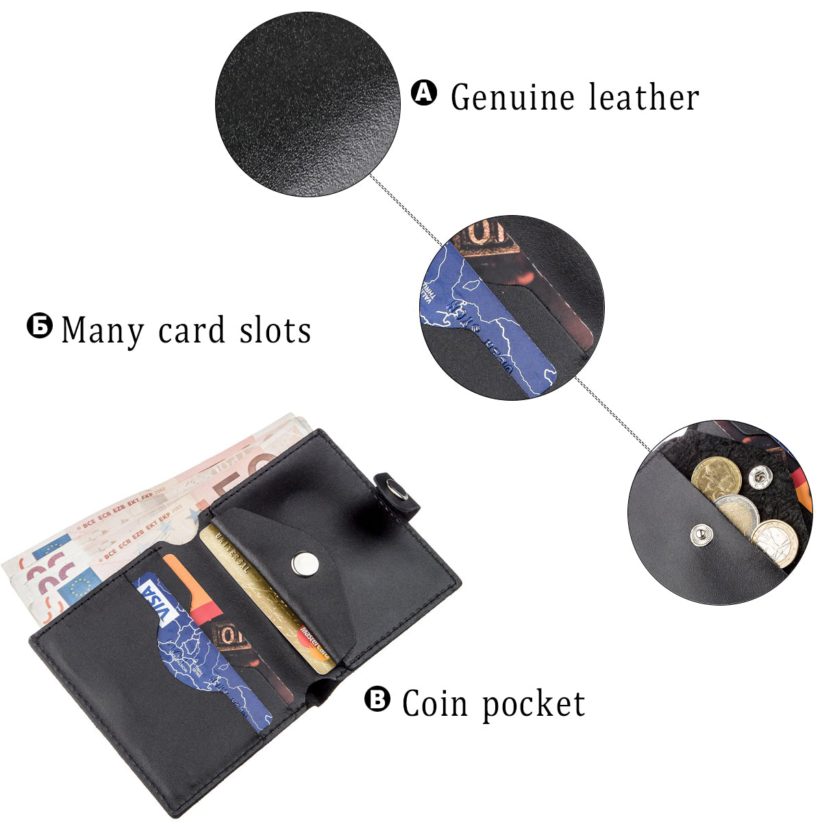 Vertical Men's Leather Wallet with Coin Pocket SHVIGEL 16221 Black - Genuine Leather from Ukraine