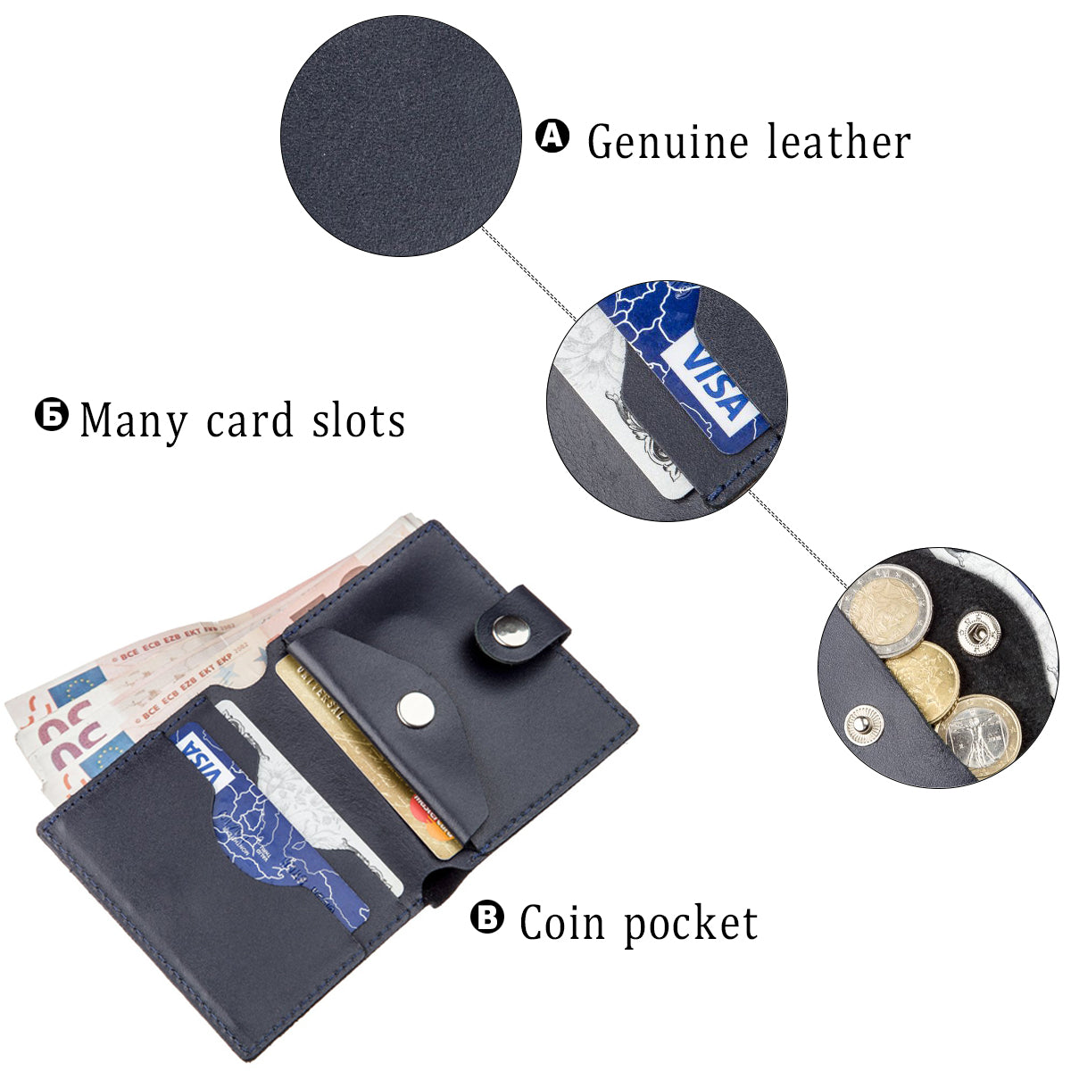 Vertical Men's Leather Wallet with Coin Pocket SHVIGEL 16224 Blue - Genuine Leather from Ukraine