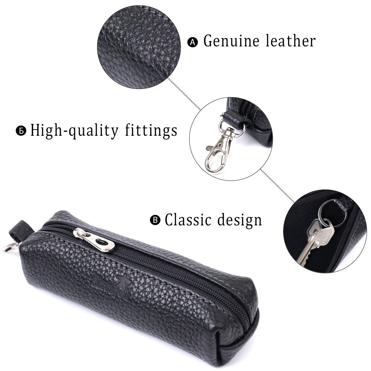 Spacious Unisex Key Holder SHVIGEL 16227 Black Natural Leather for Keys