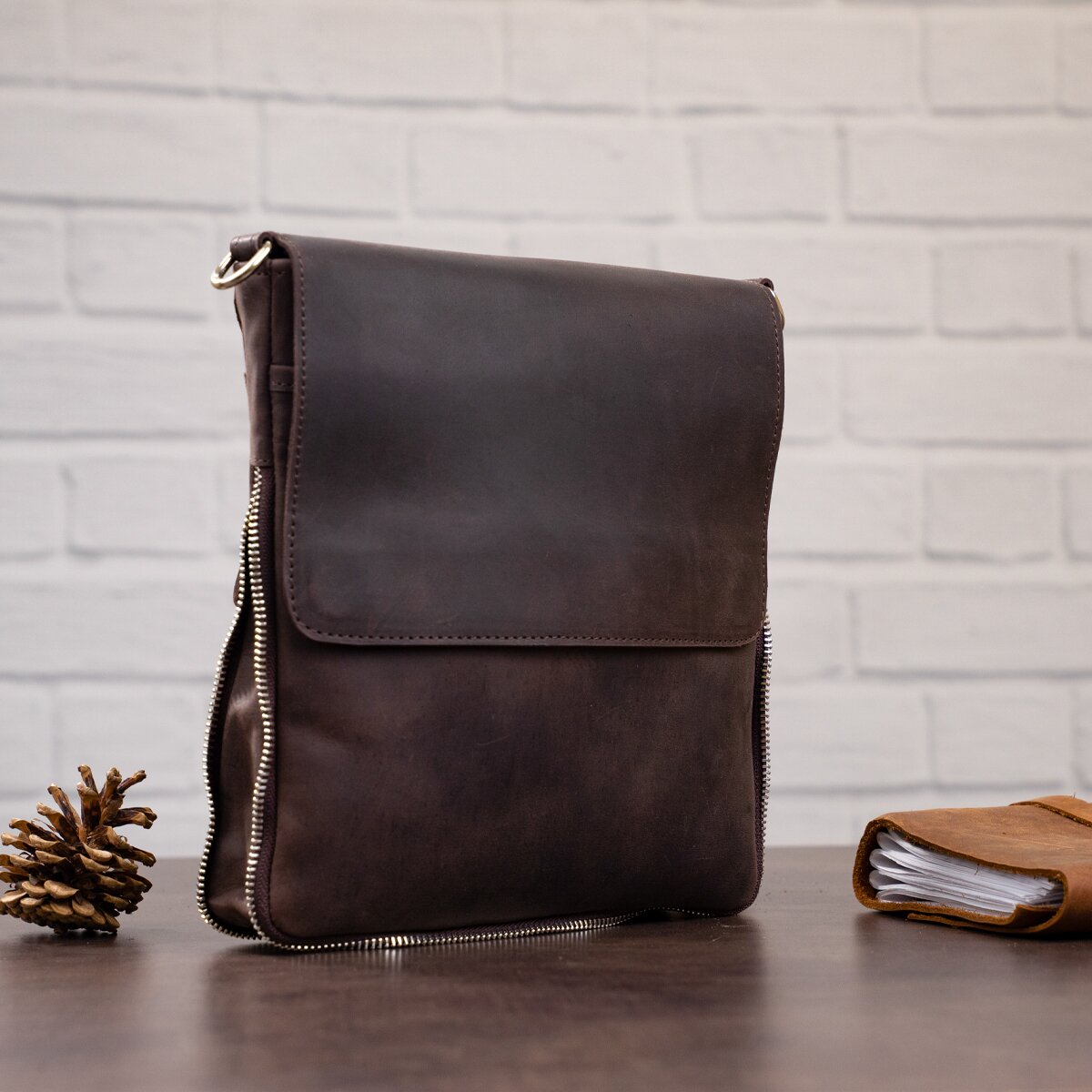 Leather Bag SHVIGEL 00999 Brown Natural Leather Handmade in Ukraine