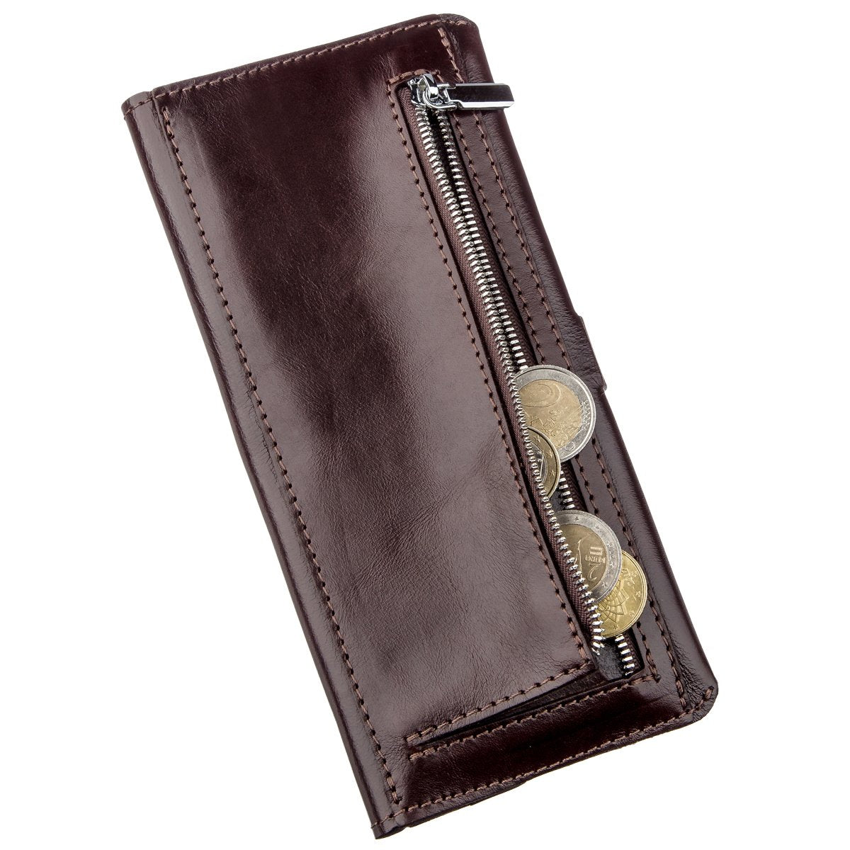 Vertical Wallet SHVIGEL 16202 Brown Genuine Leather Made in Ukraine