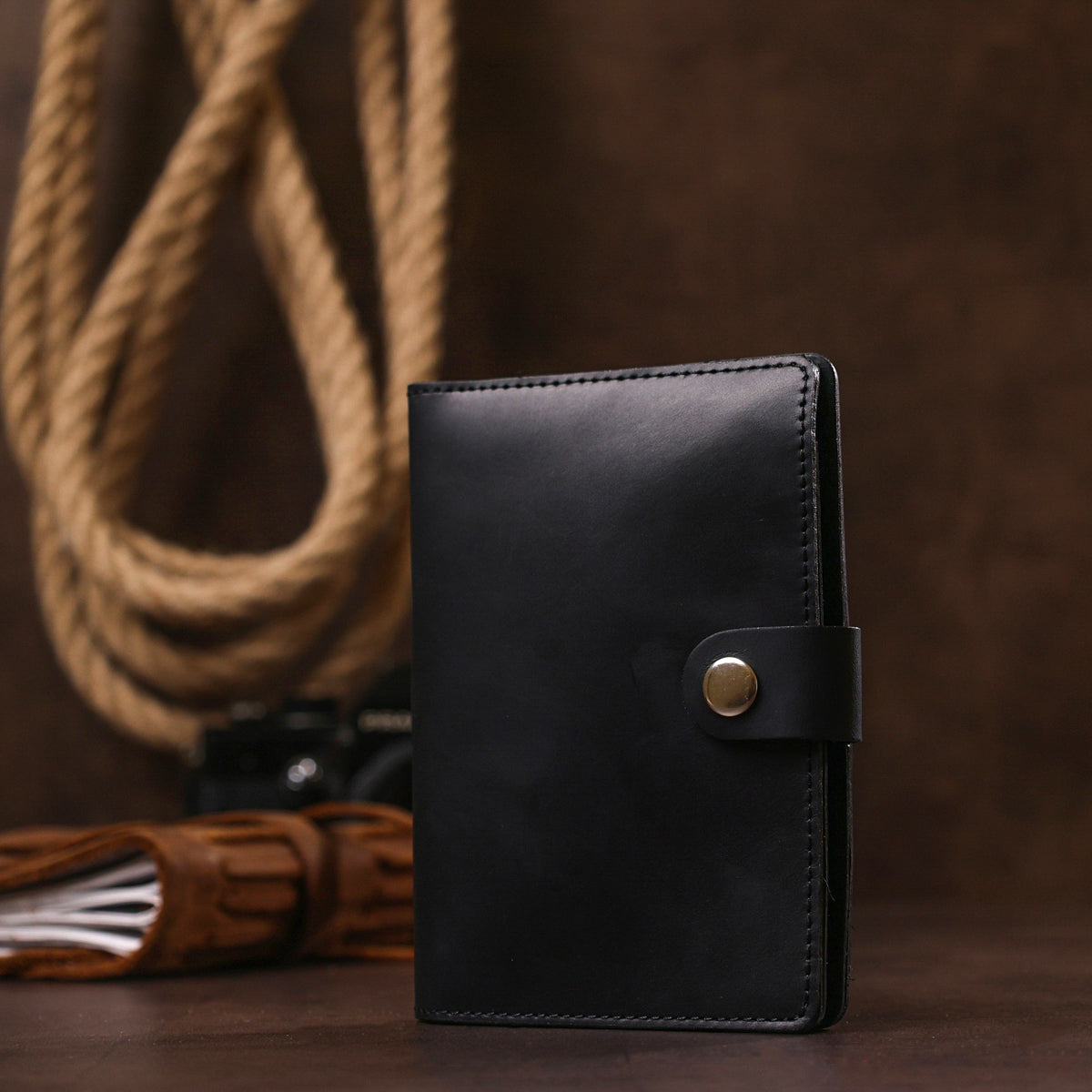 Matte Leather Travel Case SHVIGEL 16516 Black, Natural Leather, Made in Ukraine