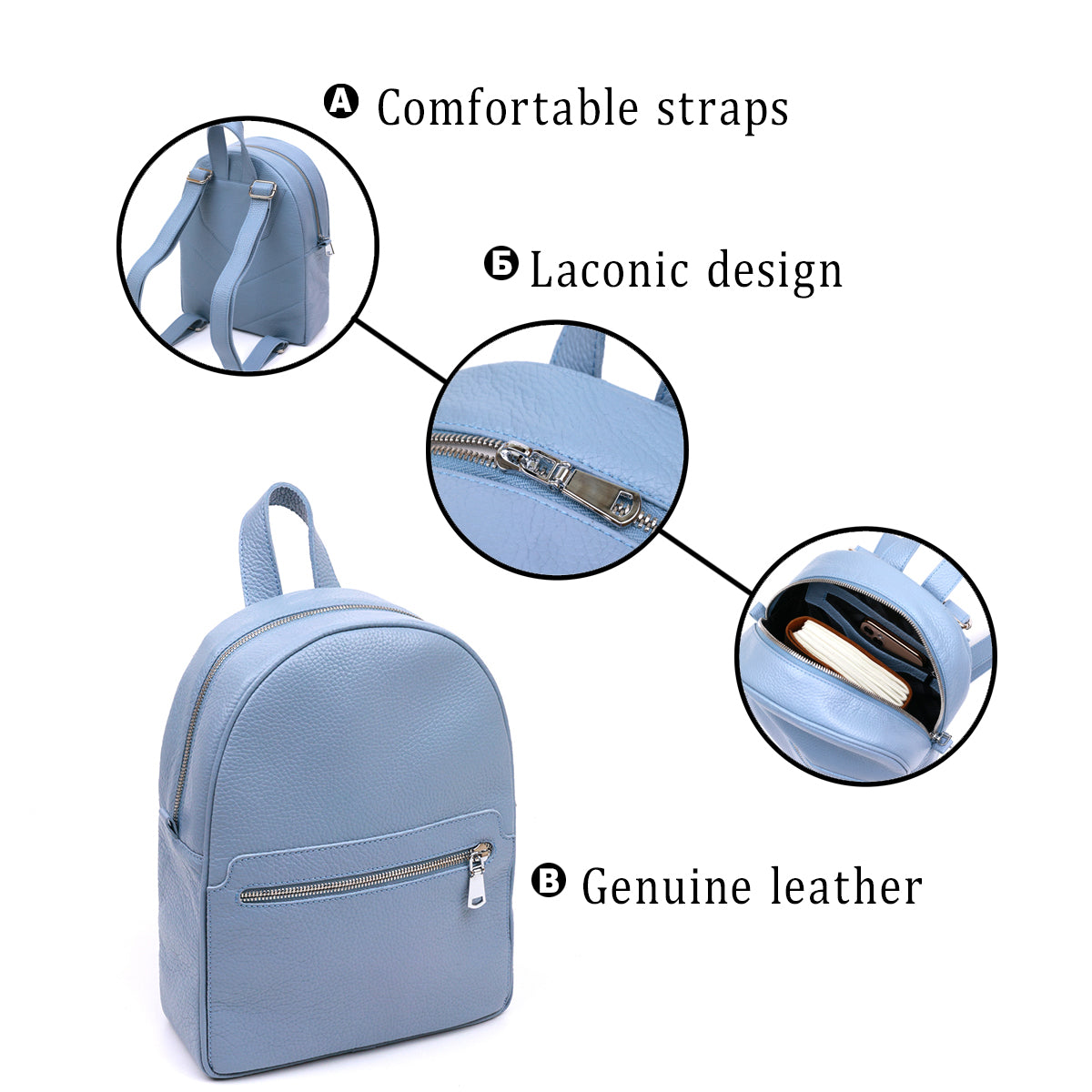 Leather Women's Backpack SHVIGEL 16303 Blue Genuine Leather Made in Ukraine