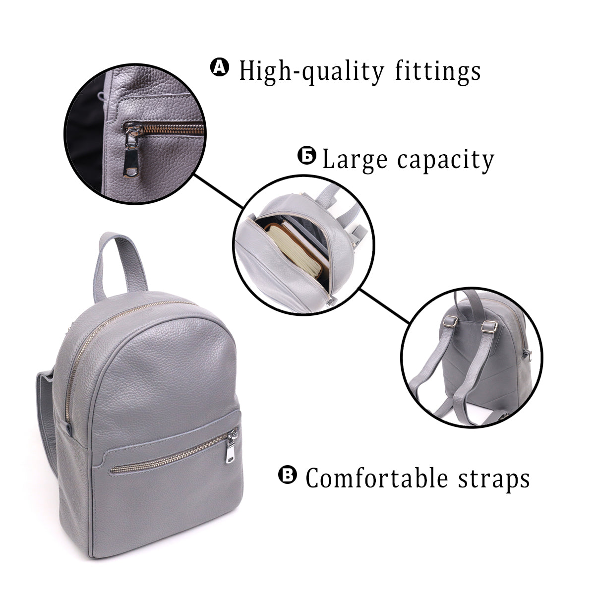 Leather Women's Backpack SHVIGEL 16308 in Grey - Made from Natural Leather