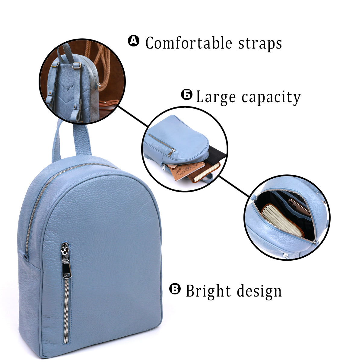 Stylish Women's Backpack SHVIGEL 16318 Blue Genuine Leather Casual Design