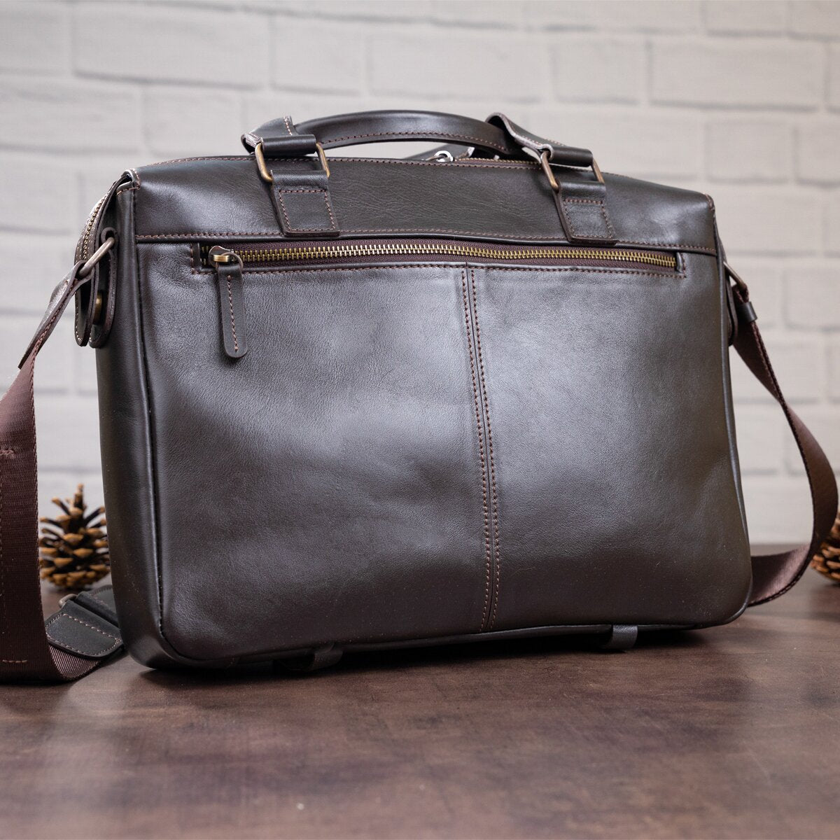 Men's Leather Bag SHVIGEL 11138 Brown Genuine Leather Handmade in Ukraine