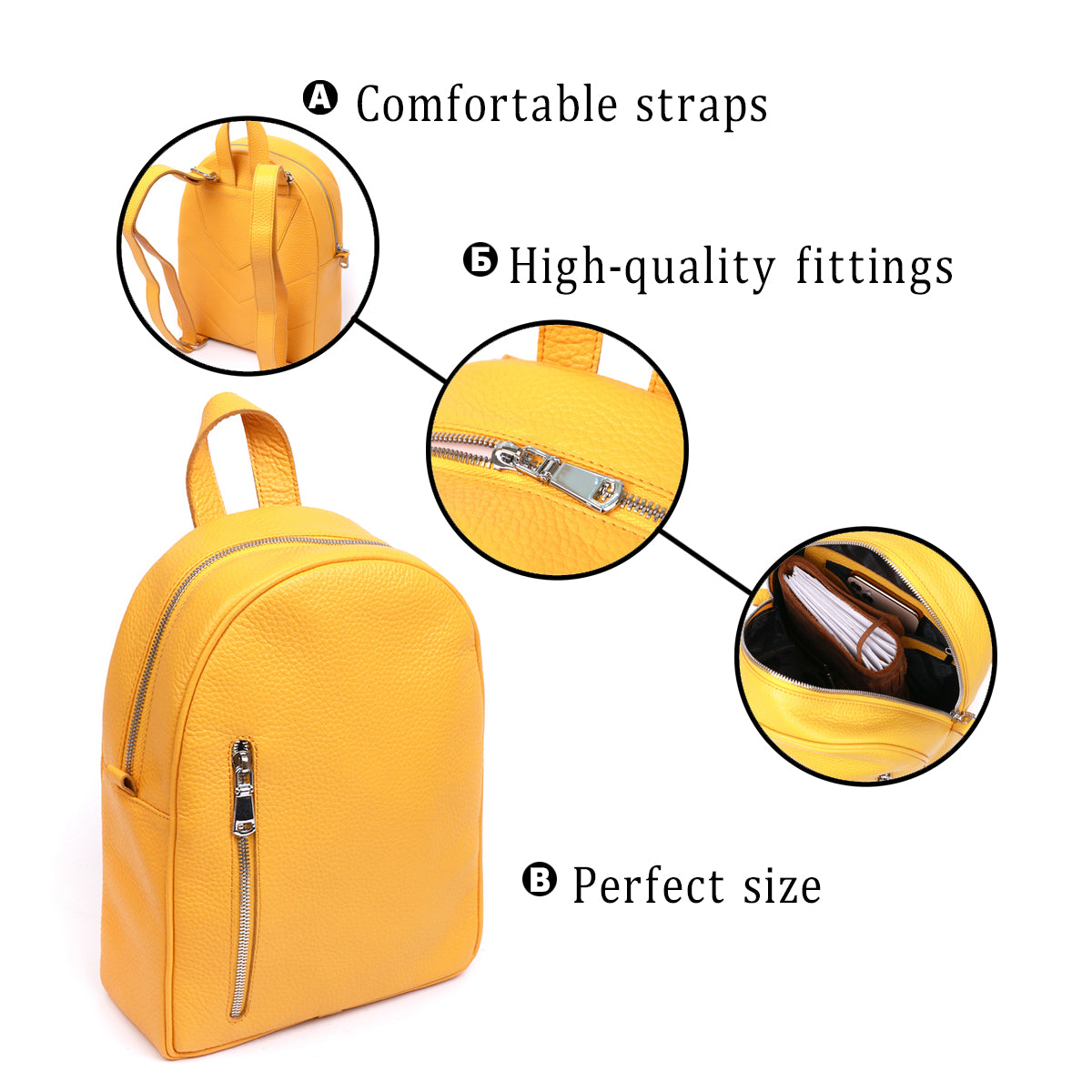 Bright Yellow Leather Women's Backpack SHVIGEL 16321 - Handmade in Ukraine
