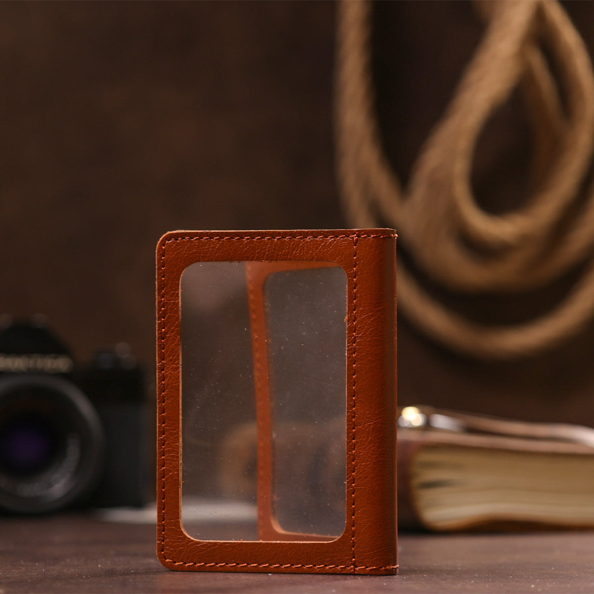 Leather Document Holder for Driver's License or ID Card SHVIGEL 13963 Brown Genuine Leather, Made in Ukraine