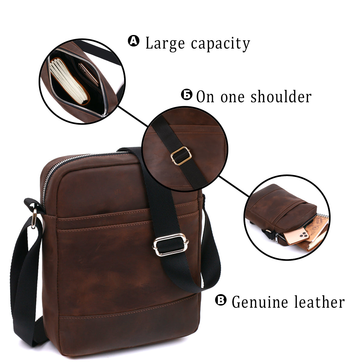 Vintage Leather Men's Bag SHVIGEL 16332 Brown - Genuine Leather Made in Ukraine
