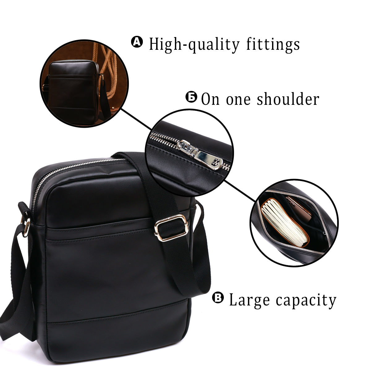 High-Quality Leather Men's Bag SHVIGEL 16336 Black - Crafted from Natural Leather