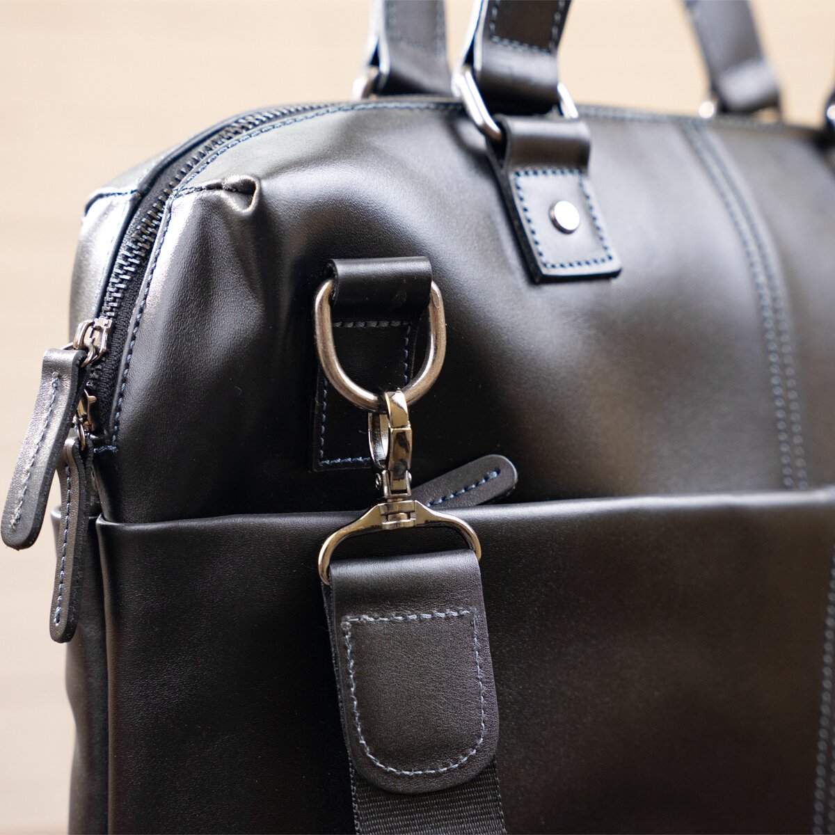 SHVIGEL Leather Laptop Bag 11248 Black Smooth Genuine Leather Design