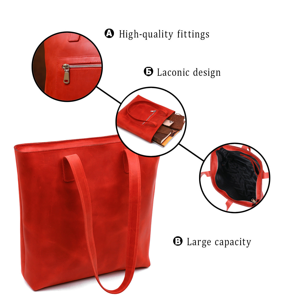 Vintage Bright Red Leather Bag by SHVIGEL 16348 – Made in Ukraine, Genuine Leather