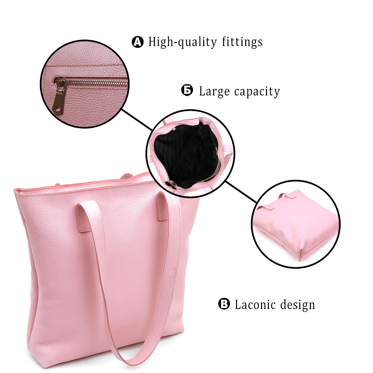 Spacious SHVIGEL Women's Leather Shopper Bag 16356 Pink Made in Ukraine