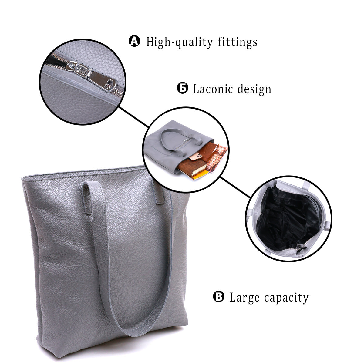 Leather Women's Shopper Bag SHVIGEL 16360 Grey Made in Ukraine Natural Leather