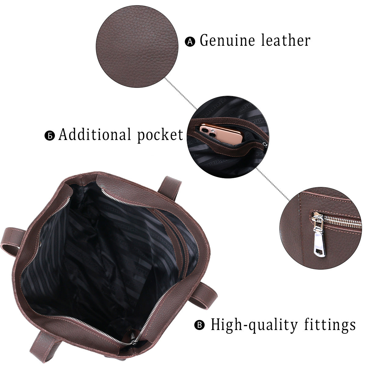Leather Matte Women's Handbag SHVIGEL 16363 Brown Natural Leather from Ukraine