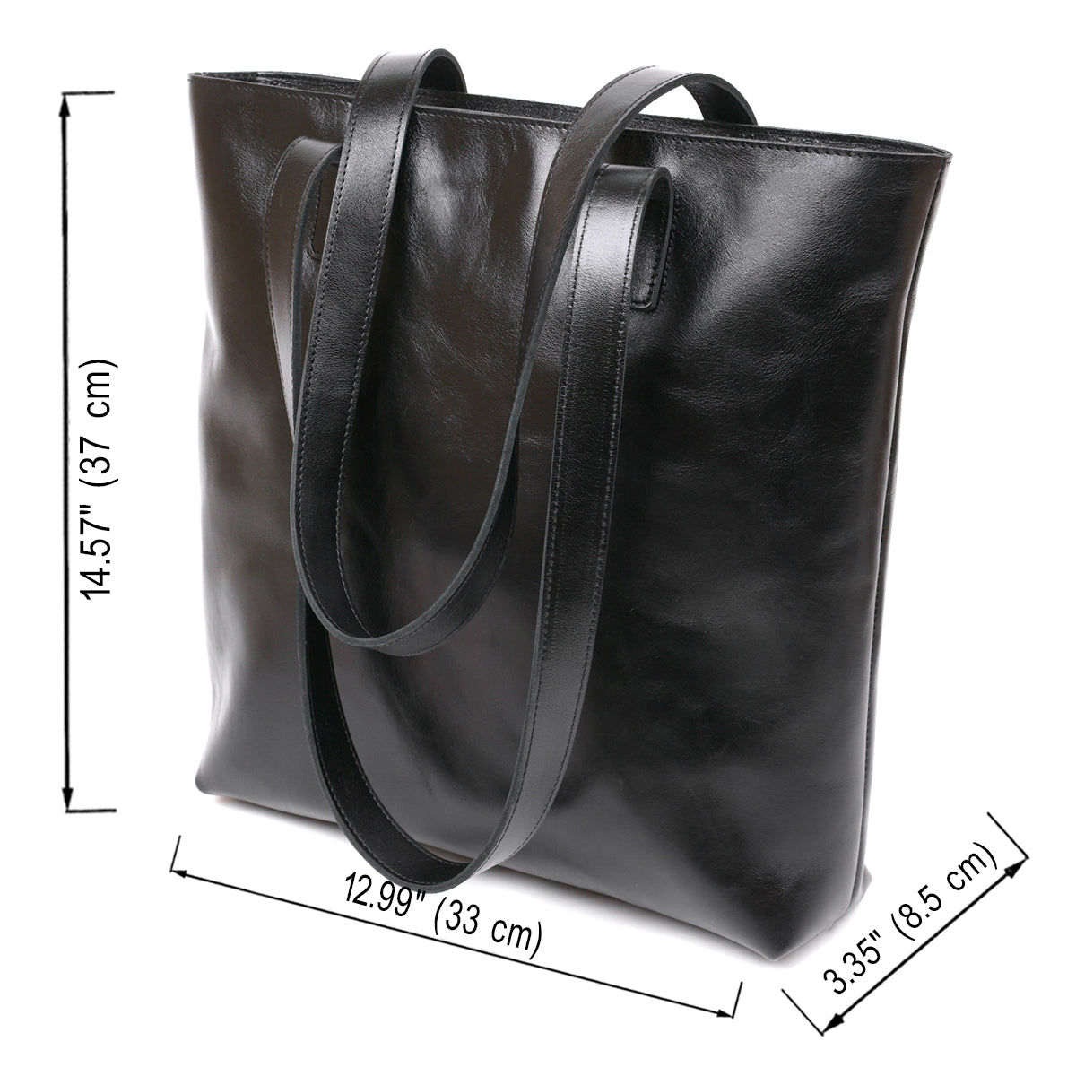 Classic Women's Leather Shopper Bag SHVIGEL 16365 Black - Natural Leather Design