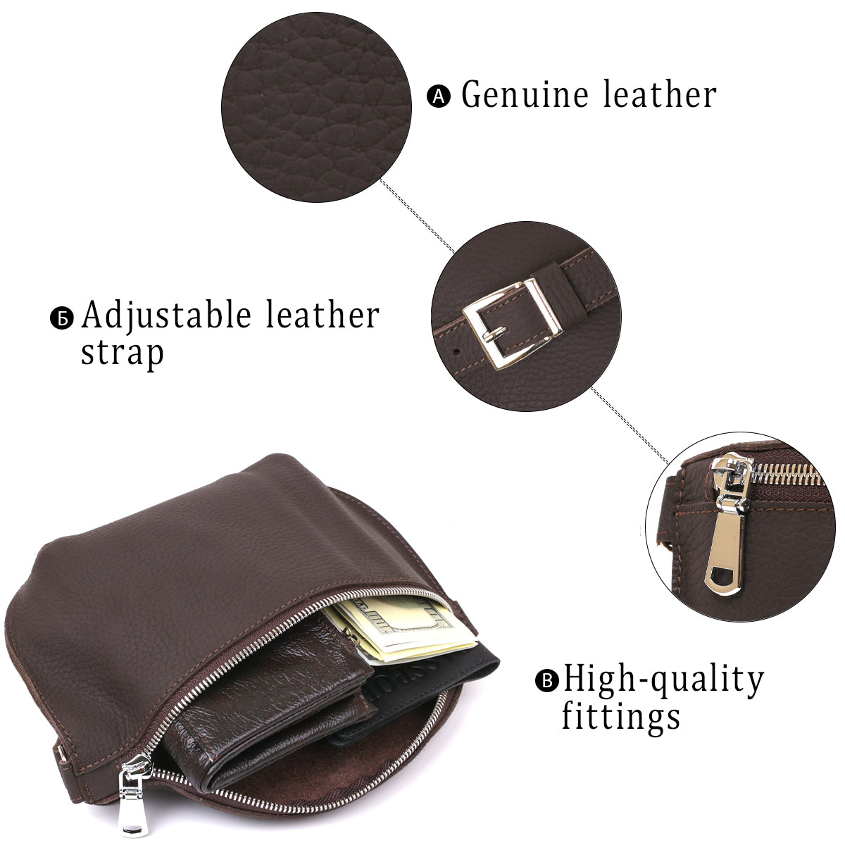 Leather Matte Banana Bag SHVIGEL 16381 Brown Handmade from Natural Leather
