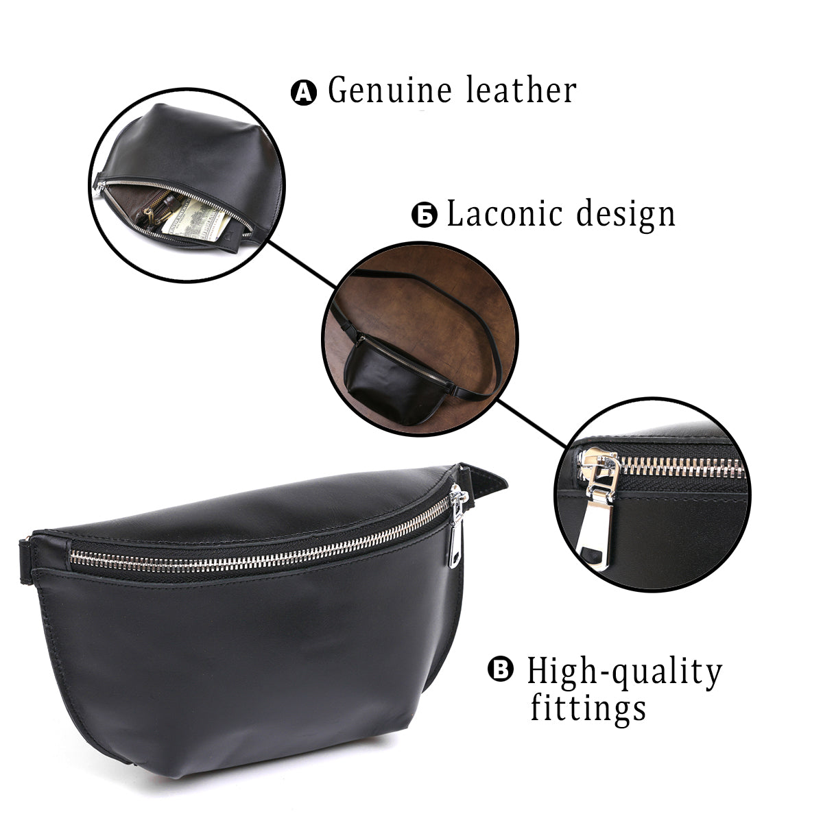Leather Universal Women's Fanny Pack SHVIGEL 16383 Black Genuine Leather