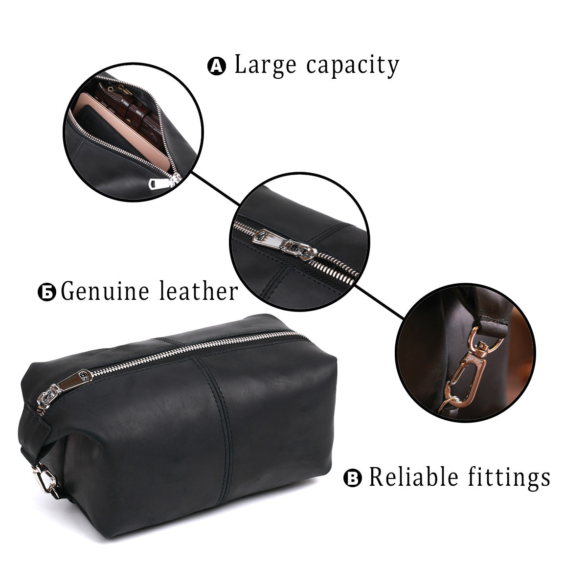 Stylish Vintage Cosmetic Bag SHVIGEL 16397 Black Natural Leather Made in Ukraine