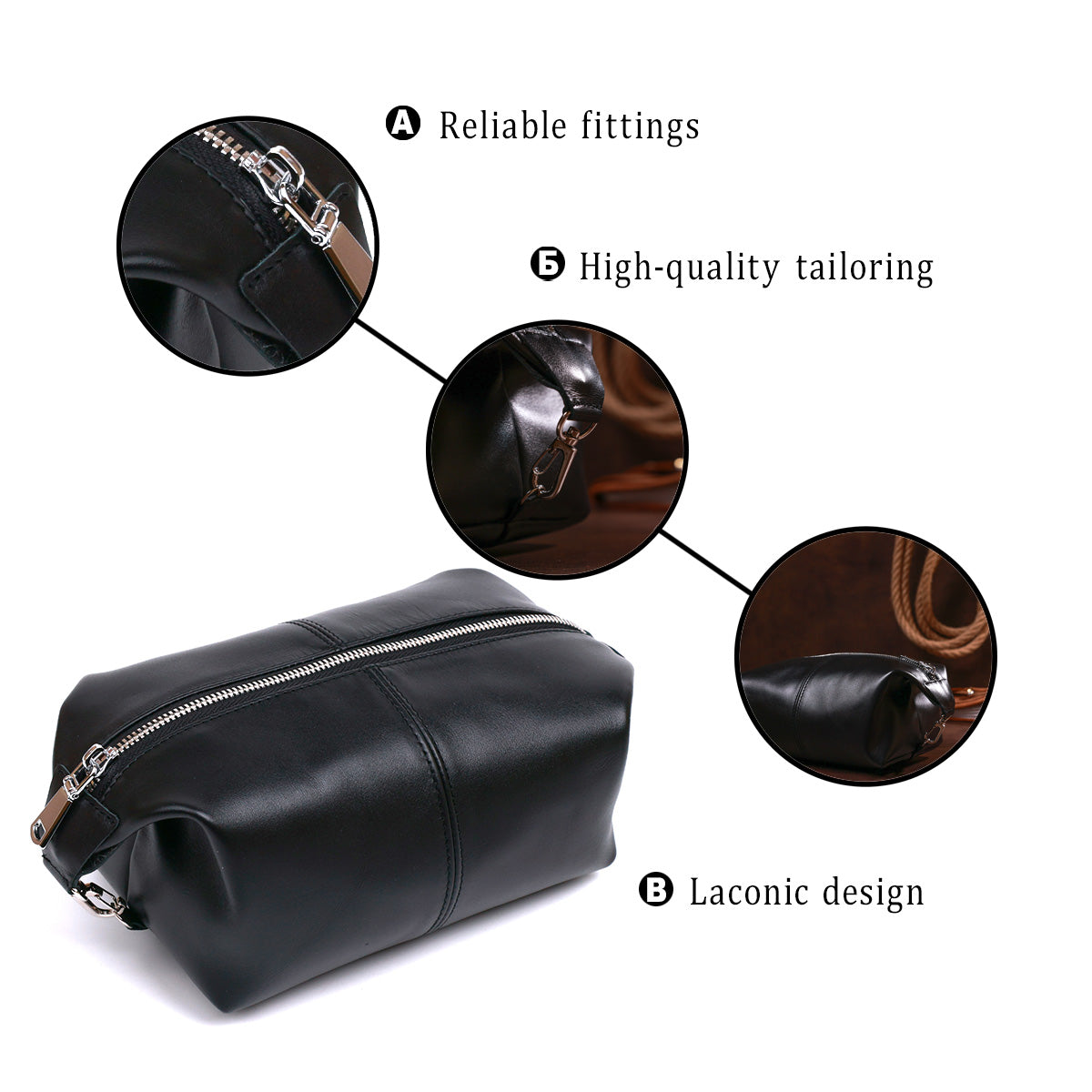 Glossy Cosmetic Bag SHVIGEL 16403 Black Natural Leather for Stylish Looks