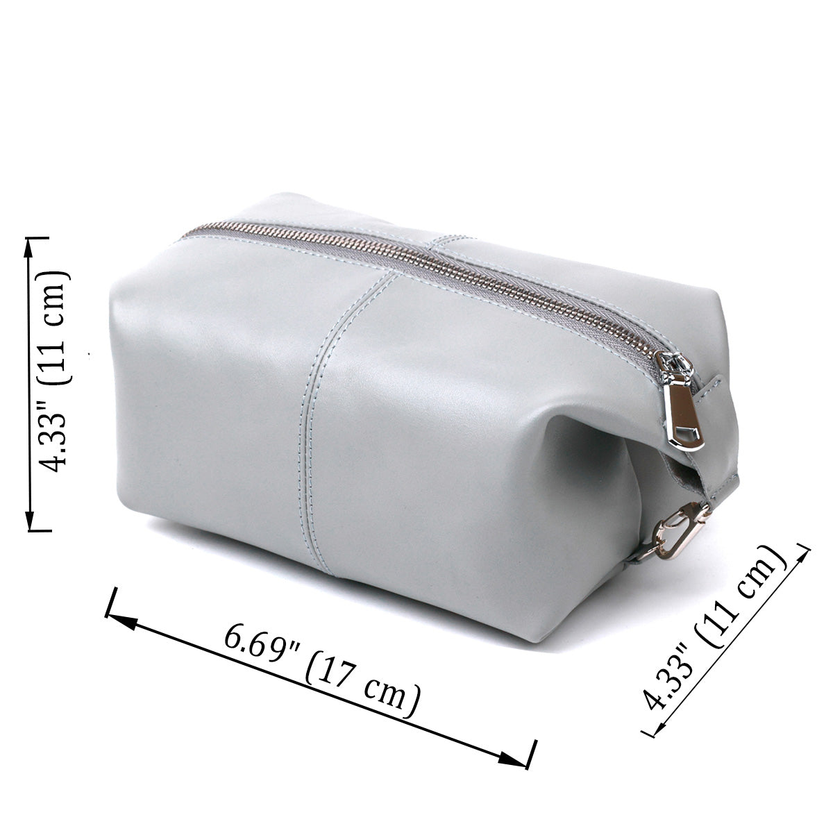 Practical Leather Cosmetic Bag SHVIGEL 16404 Gray Natural Leather Material