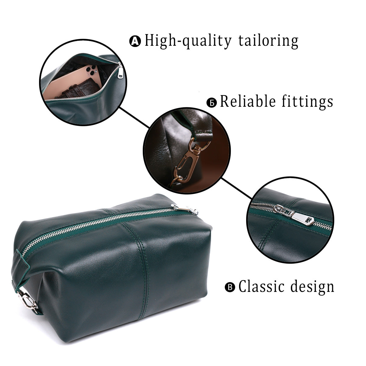 Universal Cosmetic Bag SHVIGEL 16405 Green Natural Leather Practical Design