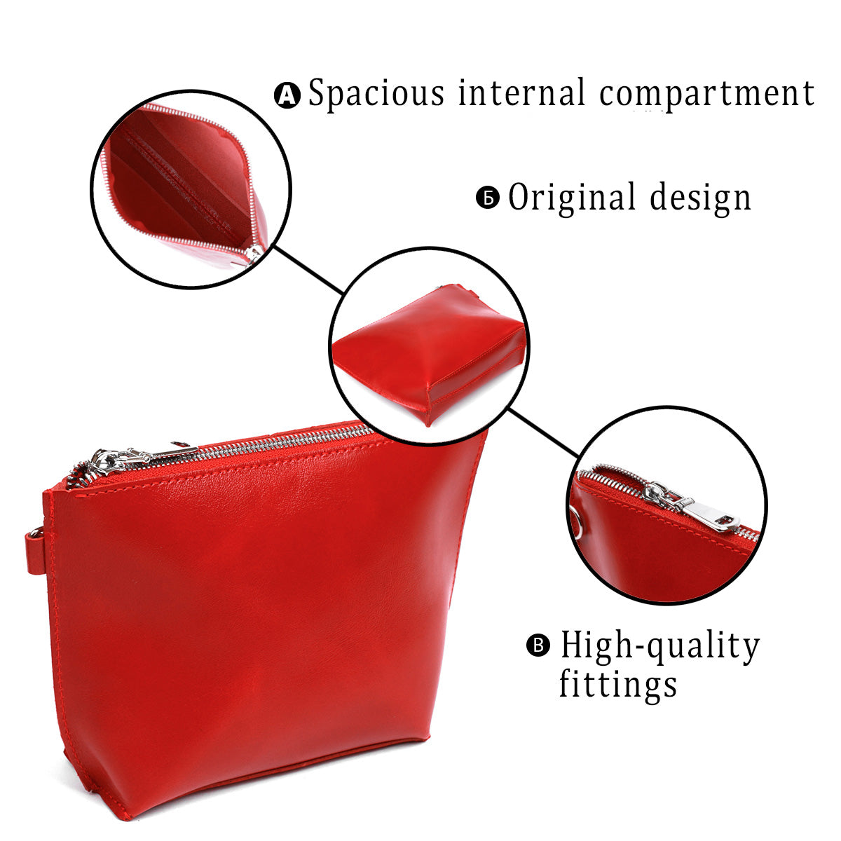 Glossy Women's Cosmetic Bag SHVIGEL 16410 Red Natural Leather Stylish Design