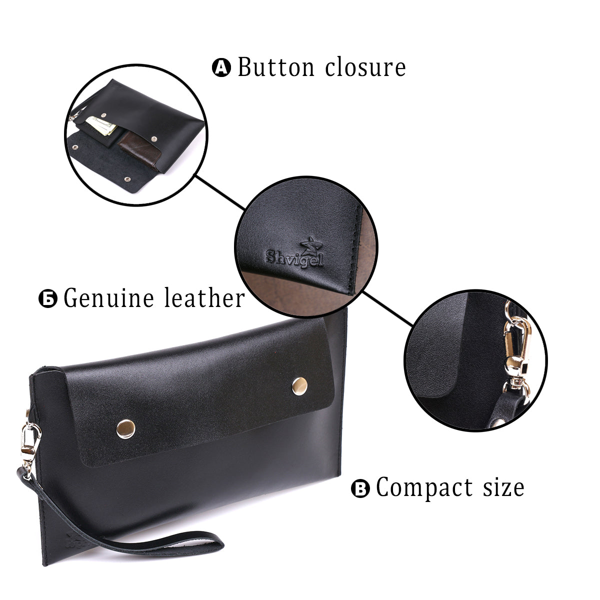 Unisex Leather Travel Cosmetic Bag SHVIGEL 16420 Black Natural Leather, Ukraine