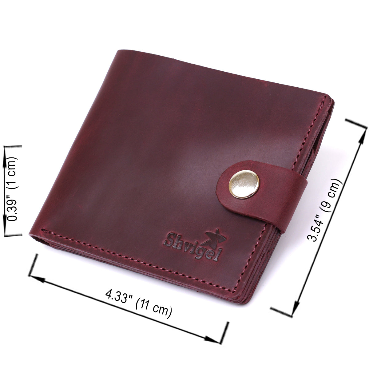 Leather Vintage Wallet SHVIGEL 16436 Burgundy | Natural Leather, Ukraine Made