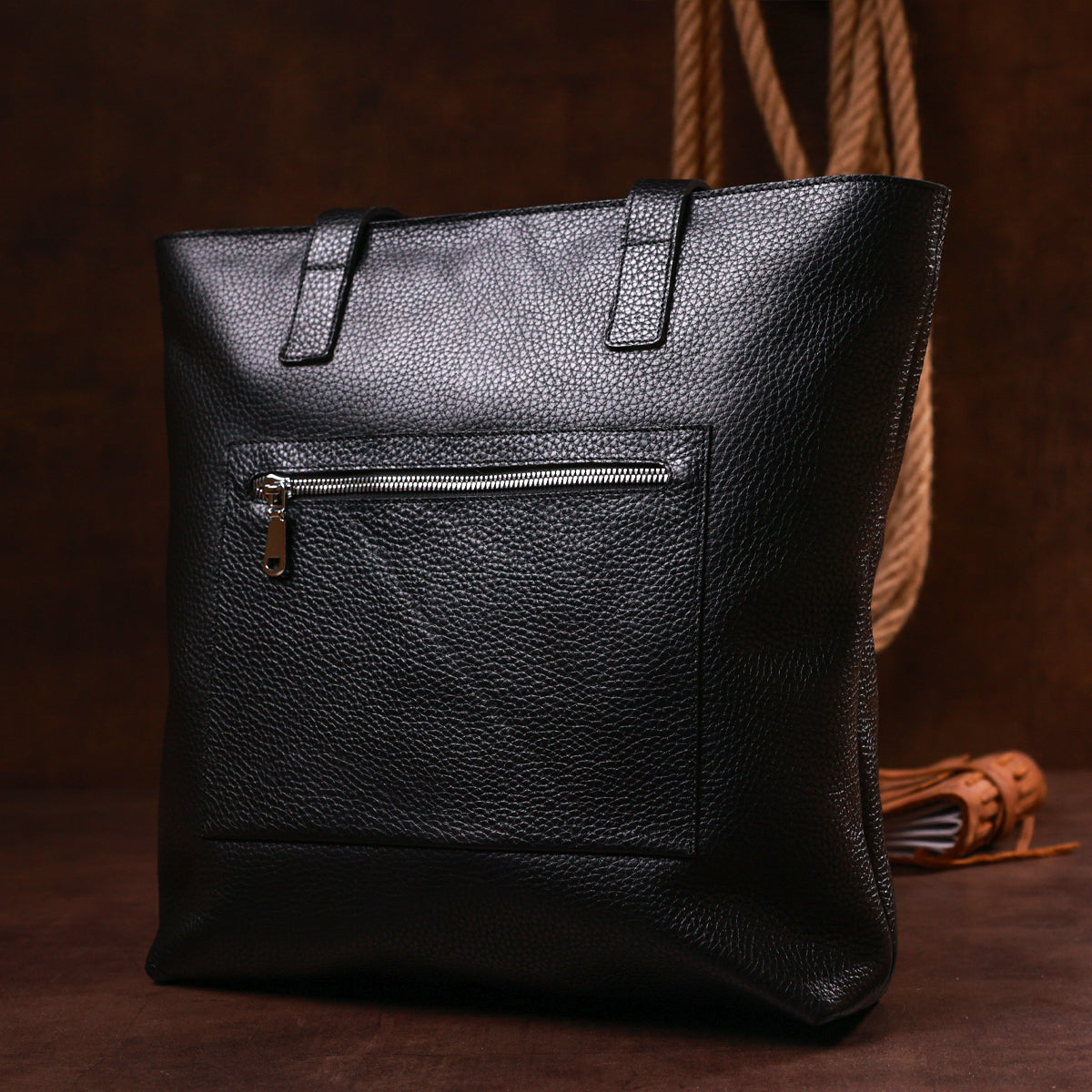Leather Universal Women's Bag SHVIGEL 16354 Black - Natural Leather, Ukrainian Craftsmanship