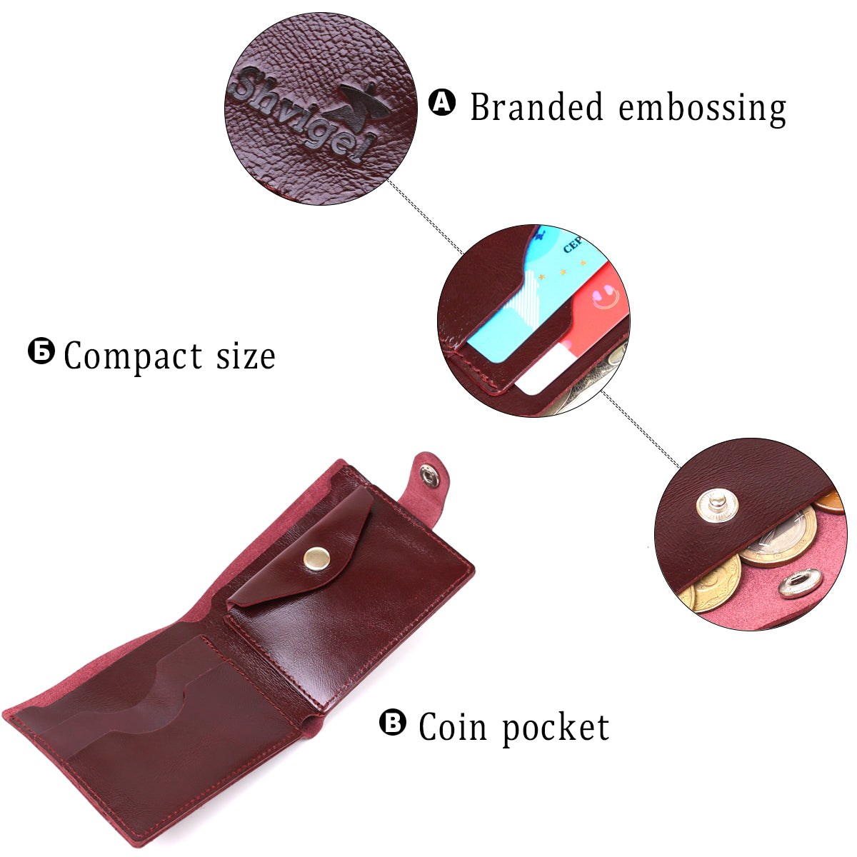 Stylish Leather Wallet SHVIGEL 16442 Burgundy Natural Leather Quality Finish