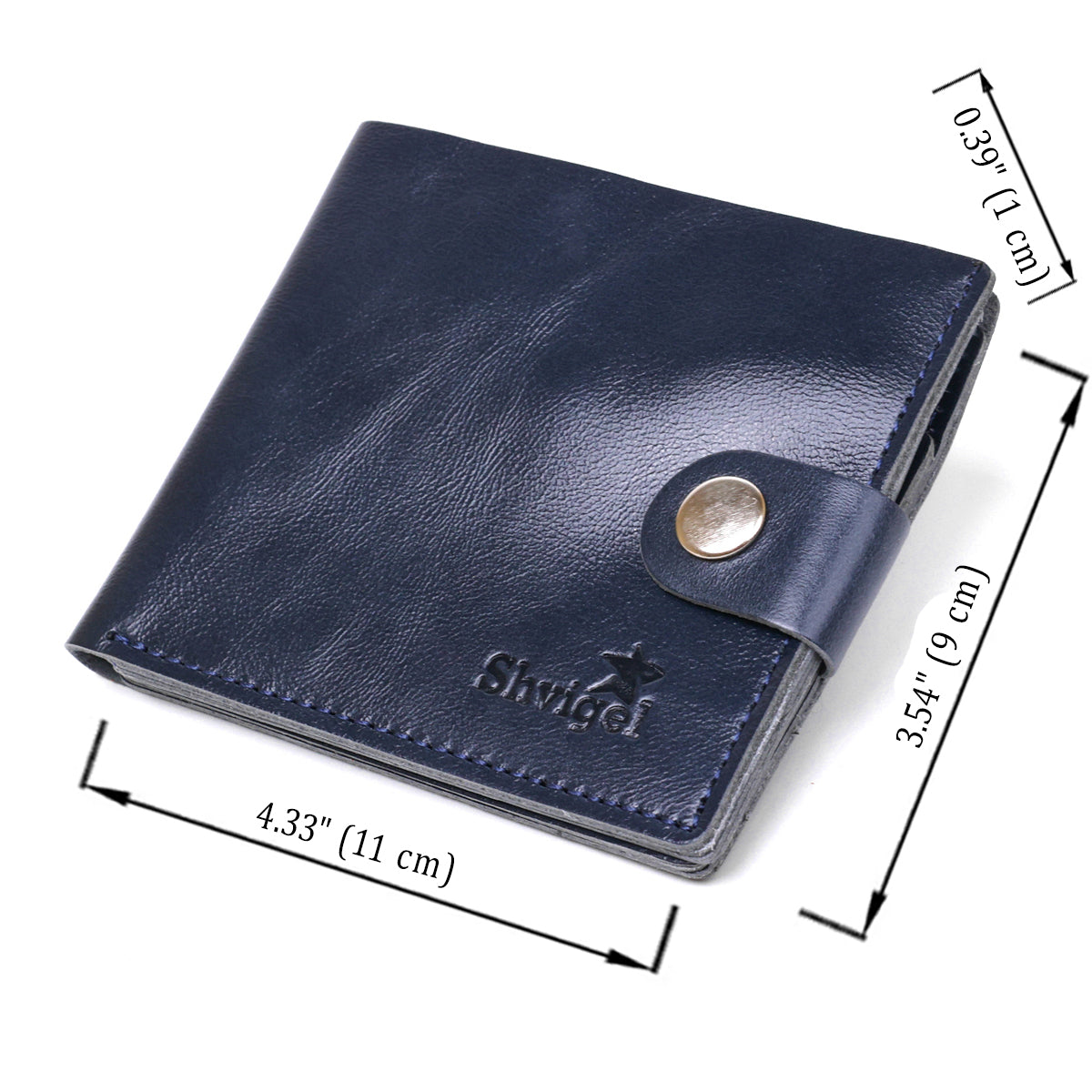 Compact Leather Wallet SHVIGEL 16444 Blue Natural Leather Made in Ukraine