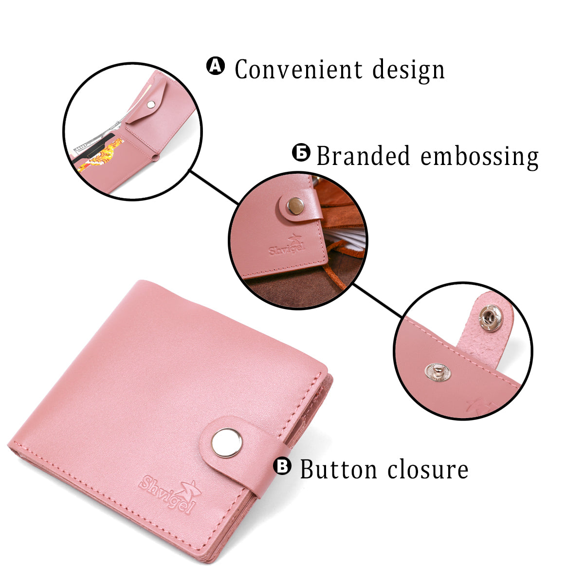 Horizontal Women's Wallet SHVIGEL 16446 Pink Genuine Leather Made in Ukraine